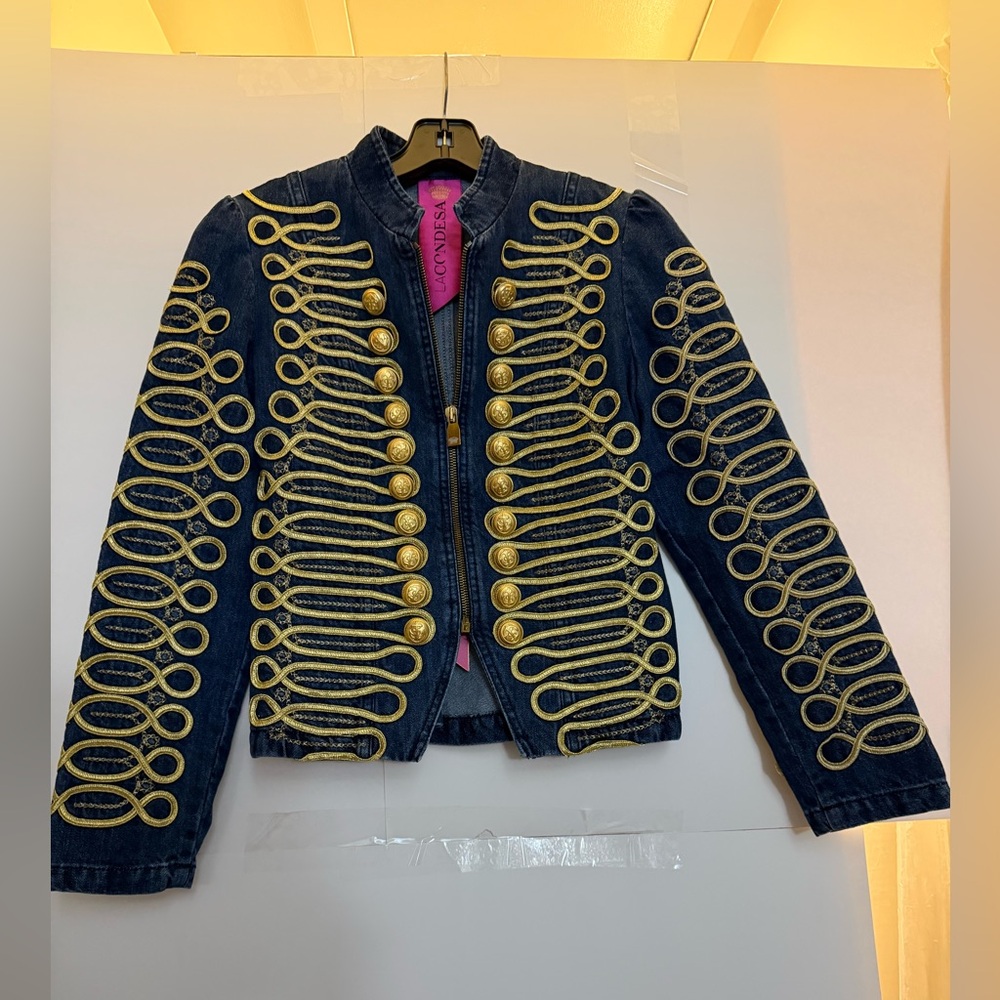 Embellished Military-Style Navy Jacket with Gold Trim